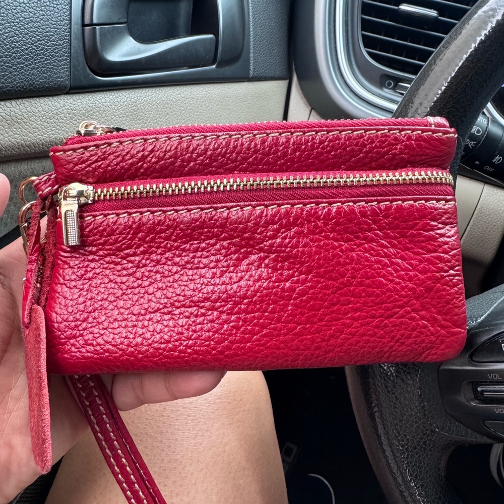 Red Leather Wristlet